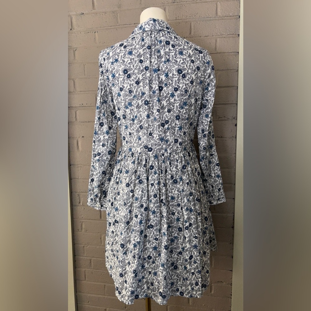 J.Crew Floral Blue and White Cotton Dress 2 - Picture 5 of 12